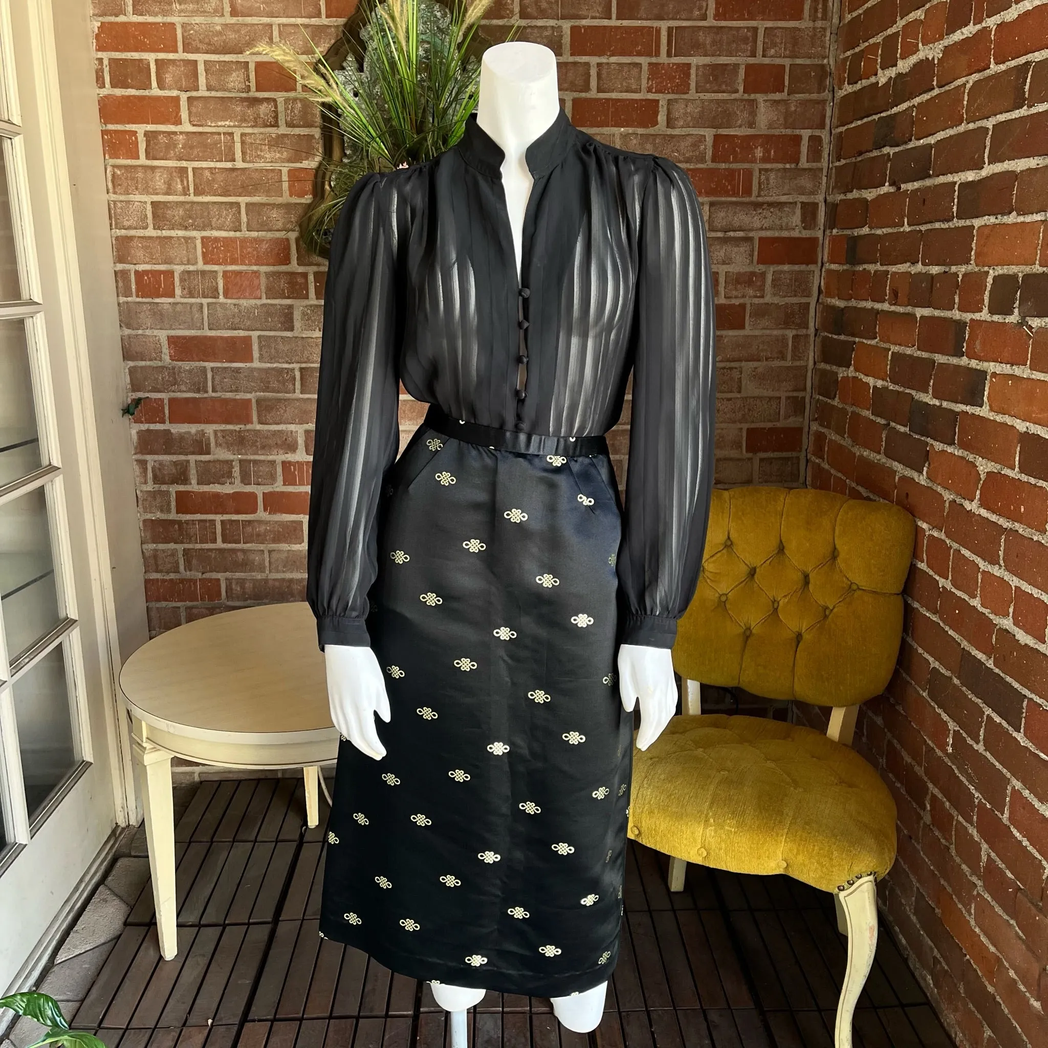 1960s Black Silk and Gold Skirt