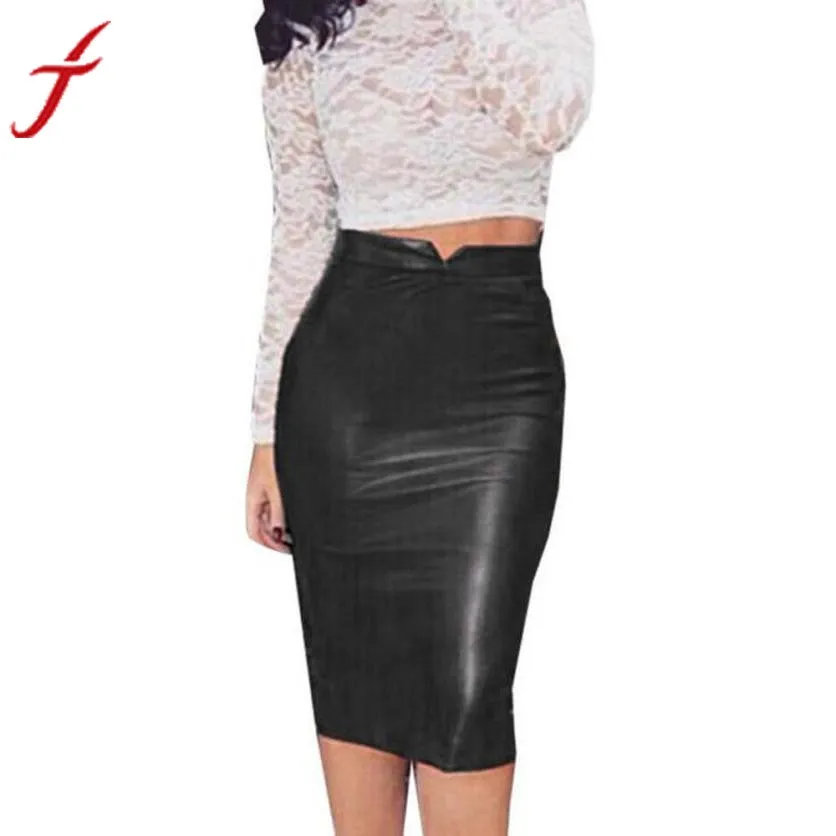 2017 New Women High Waist Classic Faux Leather Skirt Chic Slim Bodycon Pencil Skirts Party Thin Package Hip Saia Feminina