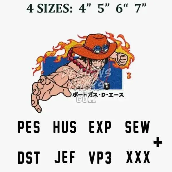 Ace Fire Punch One Piece Anime Embroidery Design