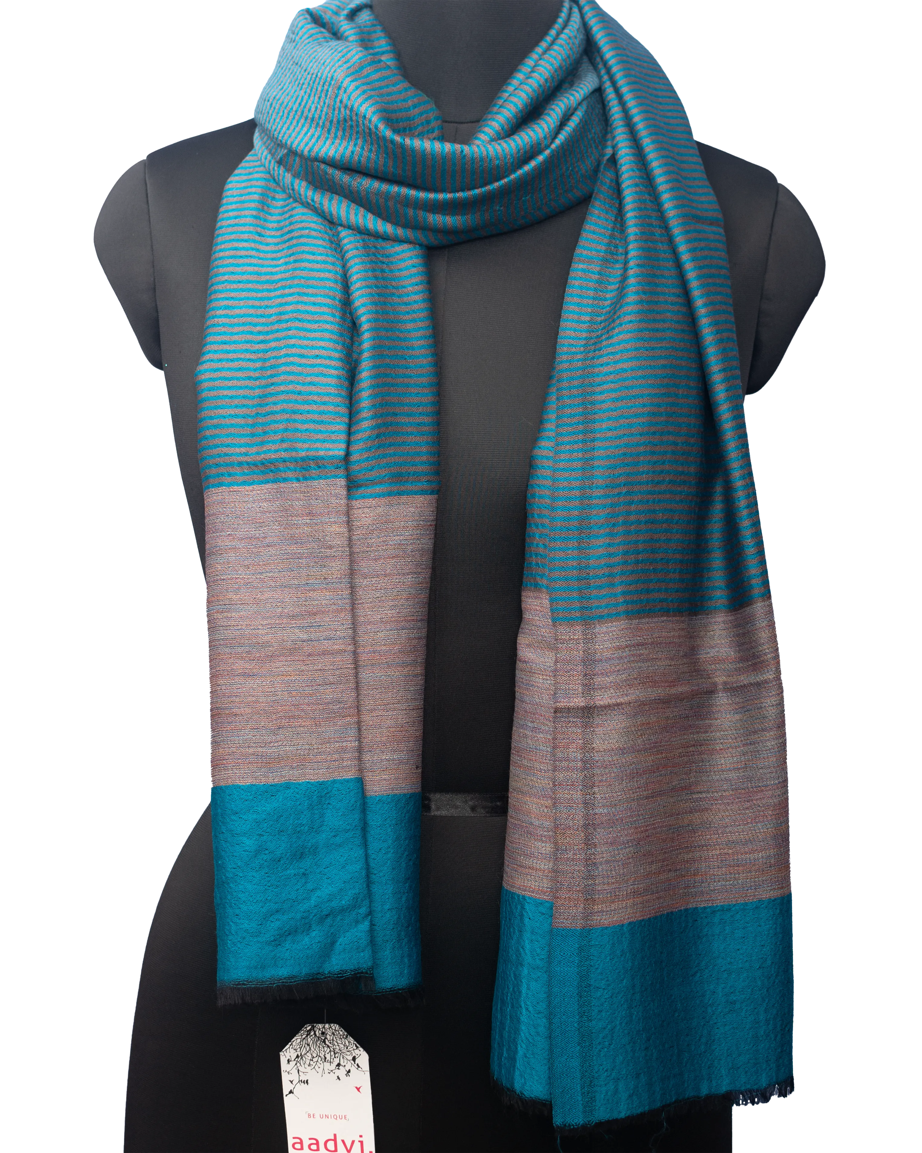 Aegean Blue Color With Black Stripe Woven Pashmina Stole