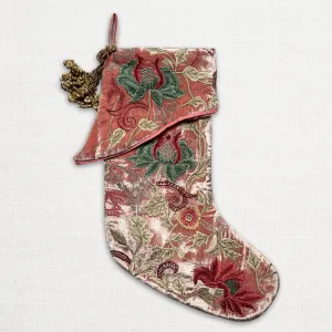 Alina Embroidered Silk Velvet Holiday Stocking in Sorbet Pink