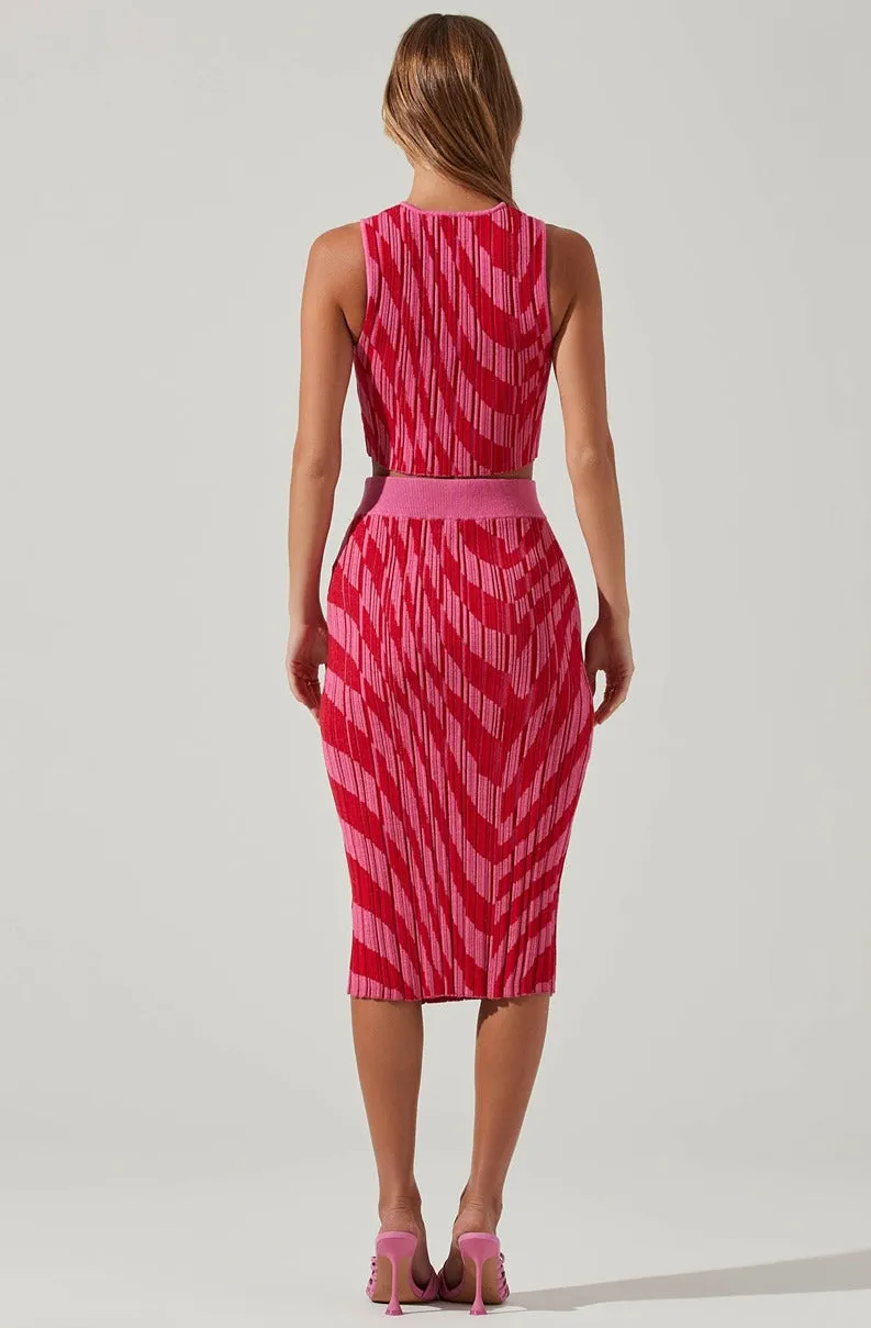 ASTR The Label Alana Knit Pencil Midi Skirt in Pink Red