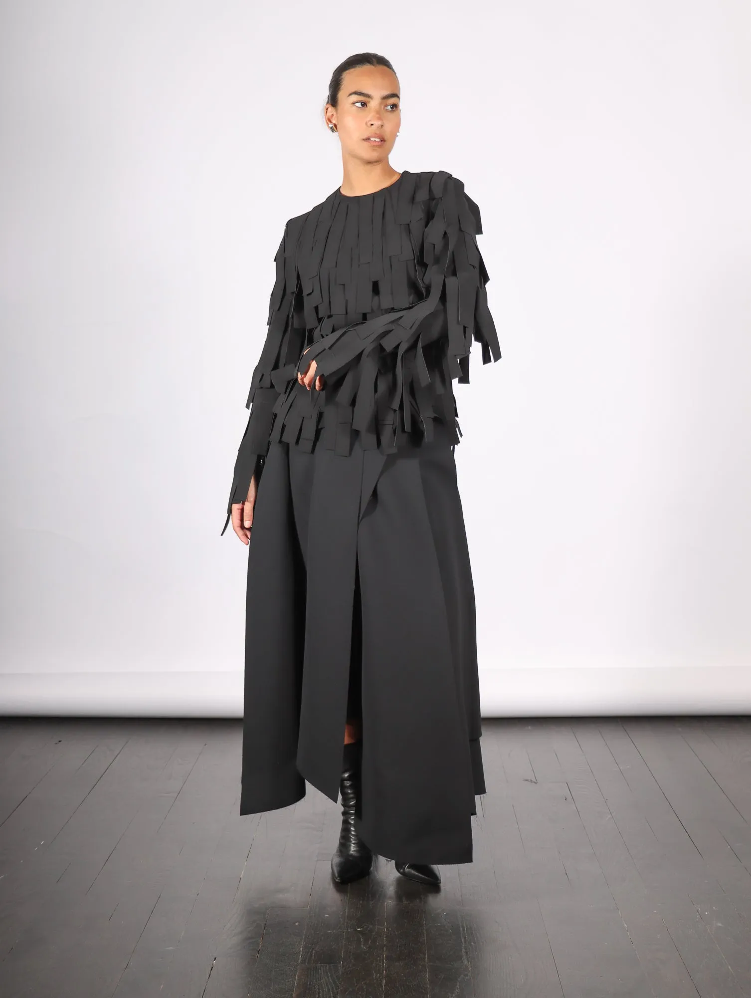 Asymmetric Panels Skirt in Black by A.W.A.K.E. Mode