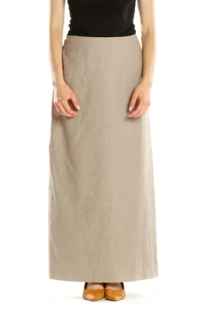 Beige Classic A-Line Maxi Skirt