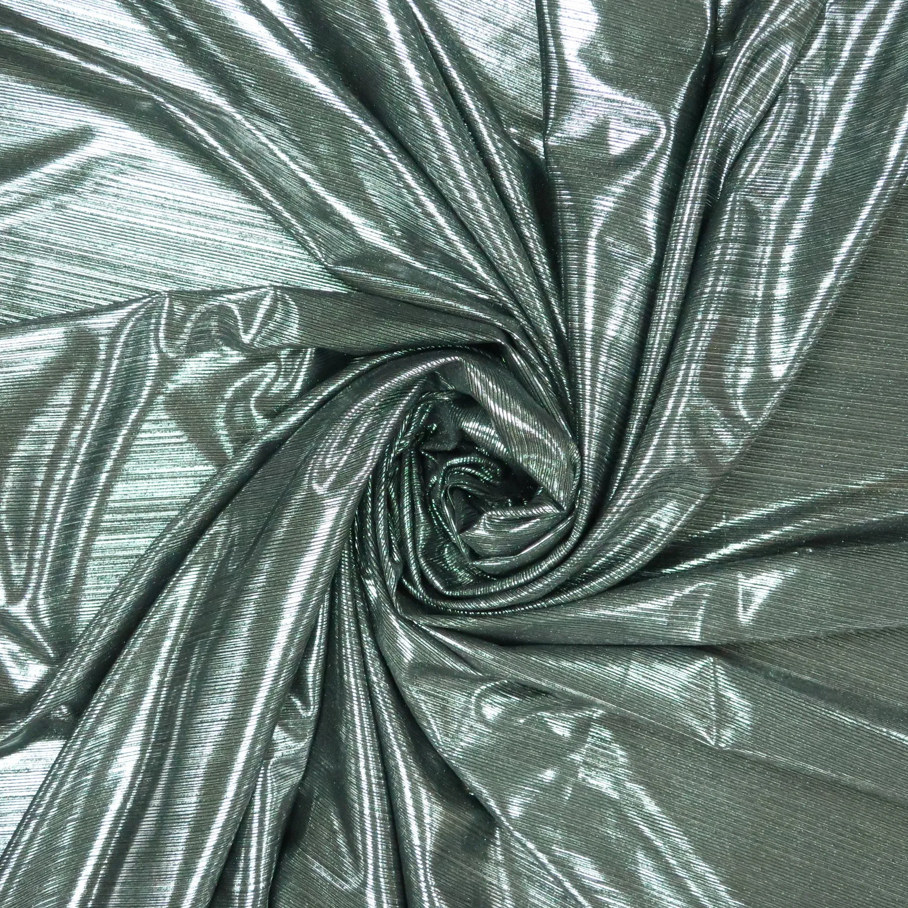 Black and Silver Shiny Pleated Stretch Lamé Fabric