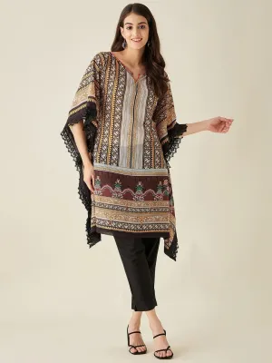 Black Geometric Floral Printed Kaftan Kurta