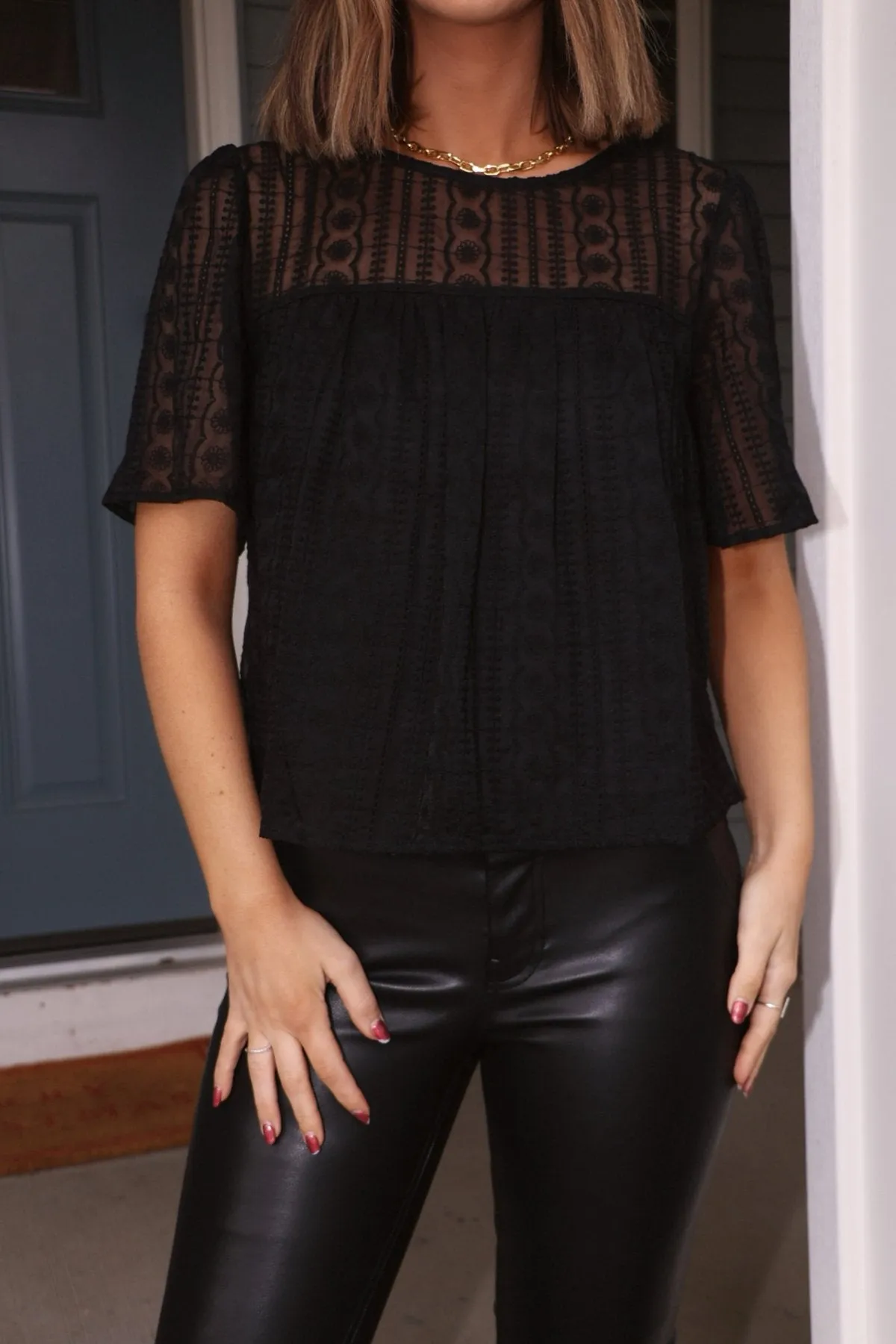 Black Lace Flutter Sleeve Top