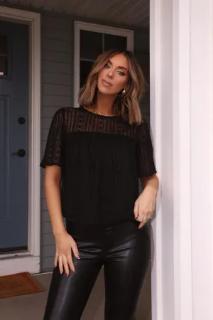 Black Lace Flutter Sleeve Top