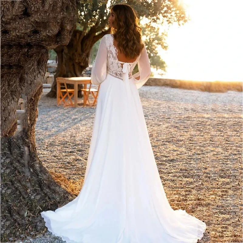 Bohemian Long Sleeve A-line Wedding Dress