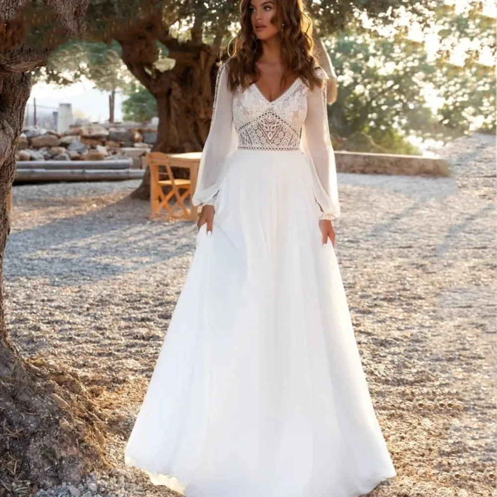 Bohemian Long Sleeve A-line Wedding Dress