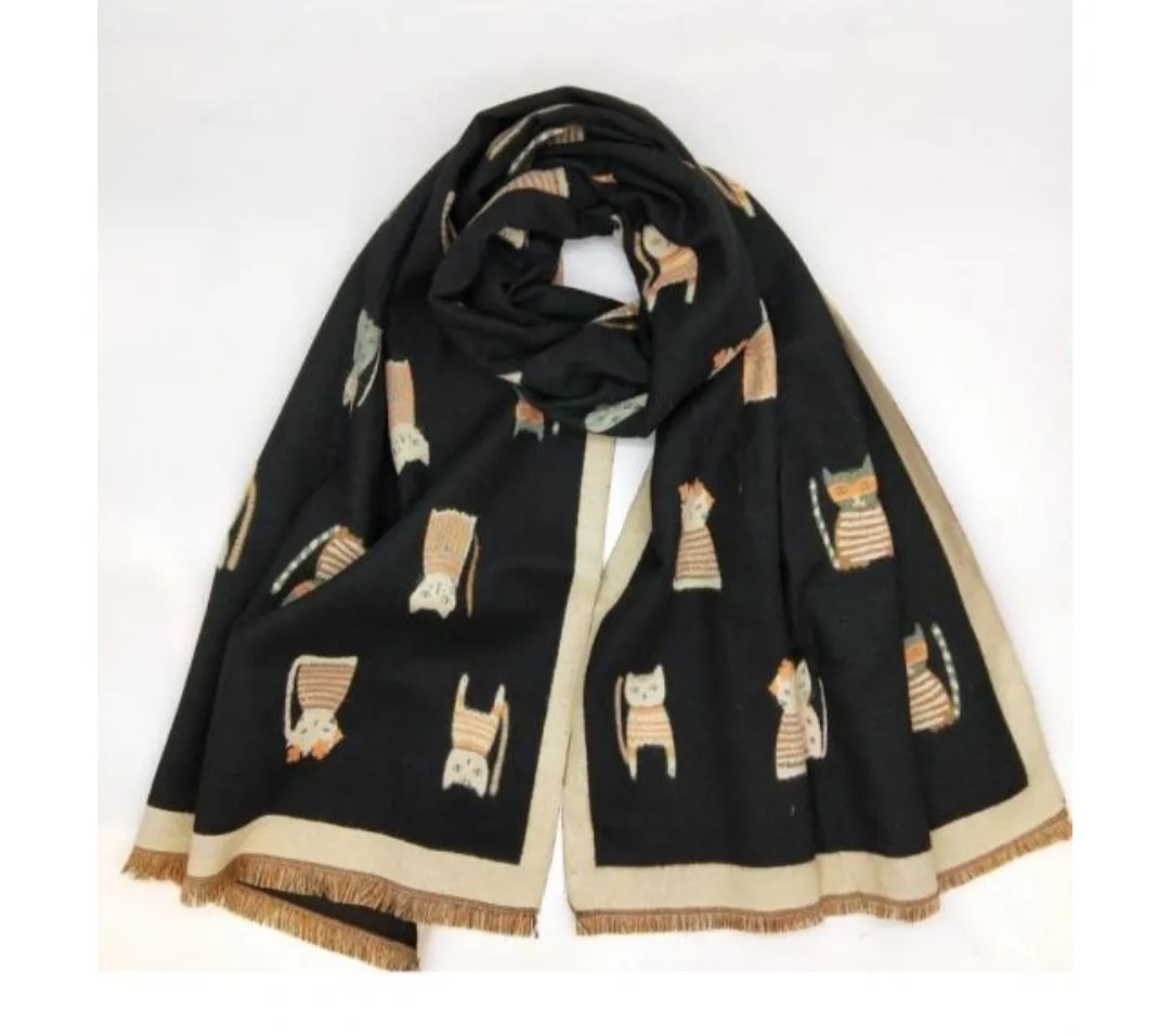 Cat print wool mix scarves