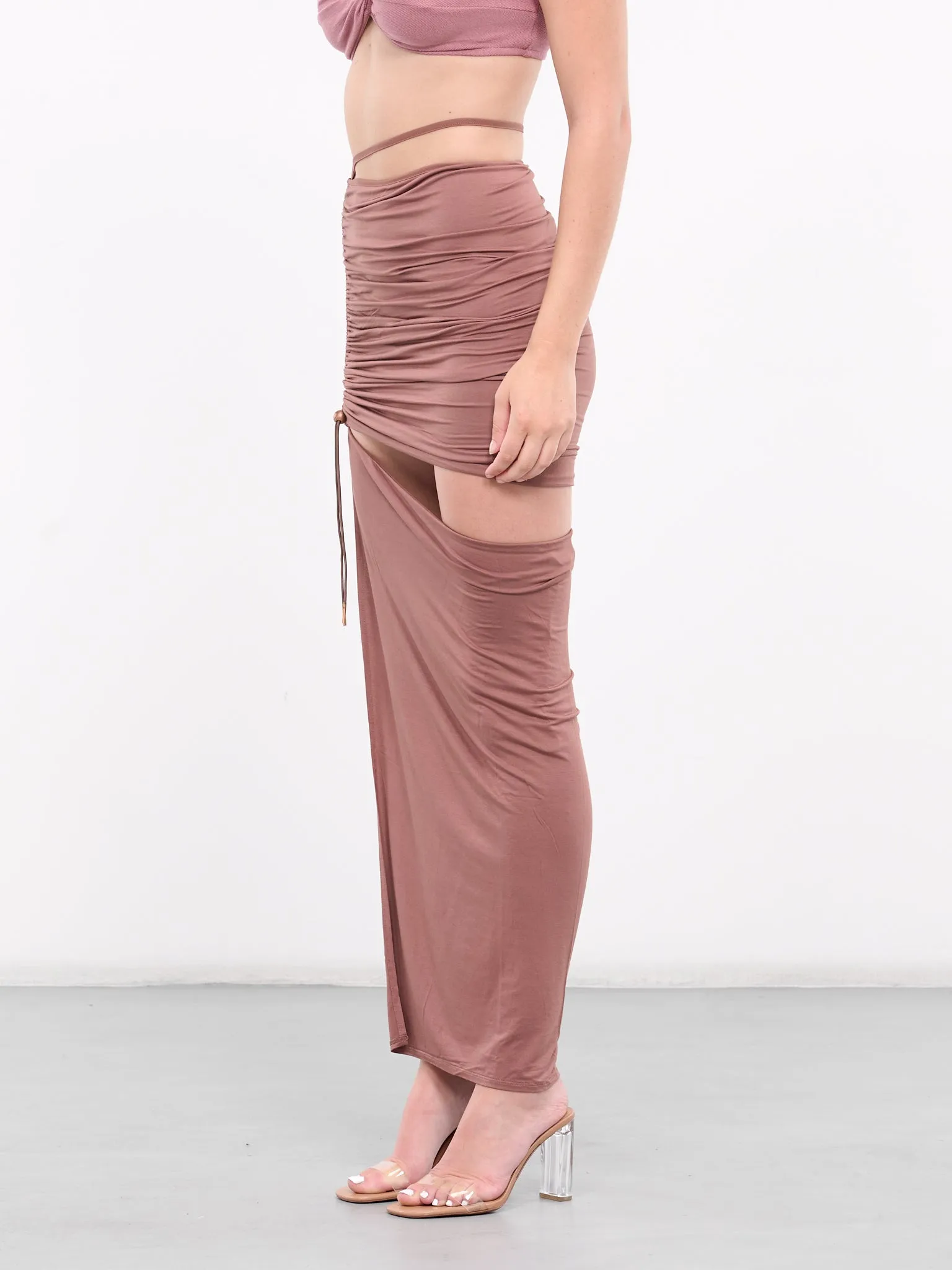 Cinched Asymmetric Jersey Skirt (SK09M3PK240-ROSEWOOD)