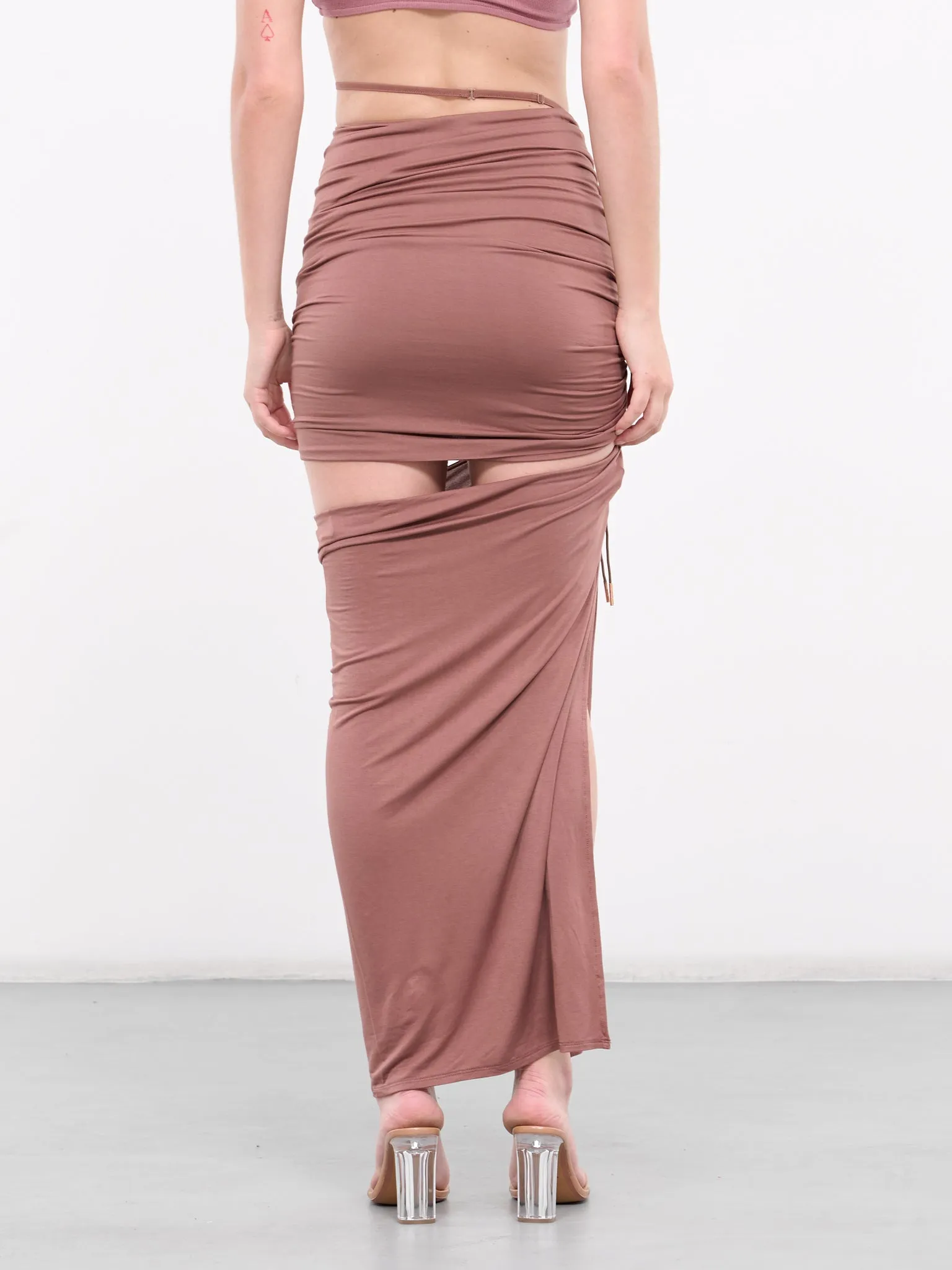 Cinched Asymmetric Jersey Skirt (SK09M3PK240-ROSEWOOD)