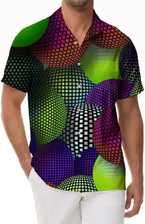 Circular abstract pattern geometric print casual men's shirt short sleeve beachwear fun hawaiian button down men's shirt with bright colors