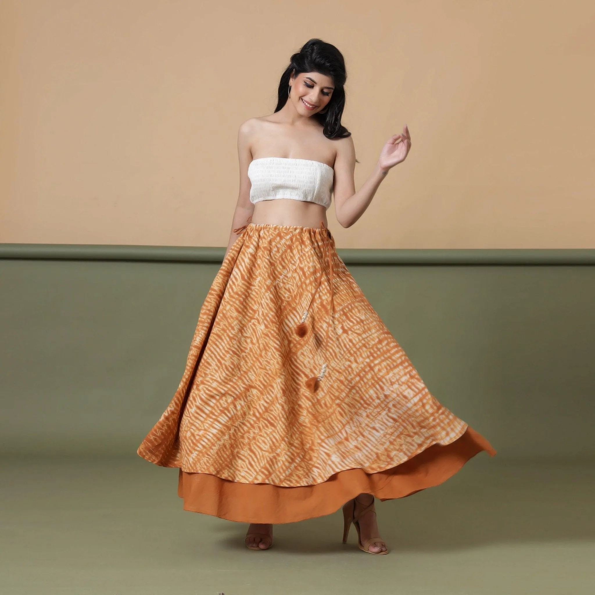 Convertible 6-Way Rust Sandstone Tie-Dye Cotton Skirt Dress