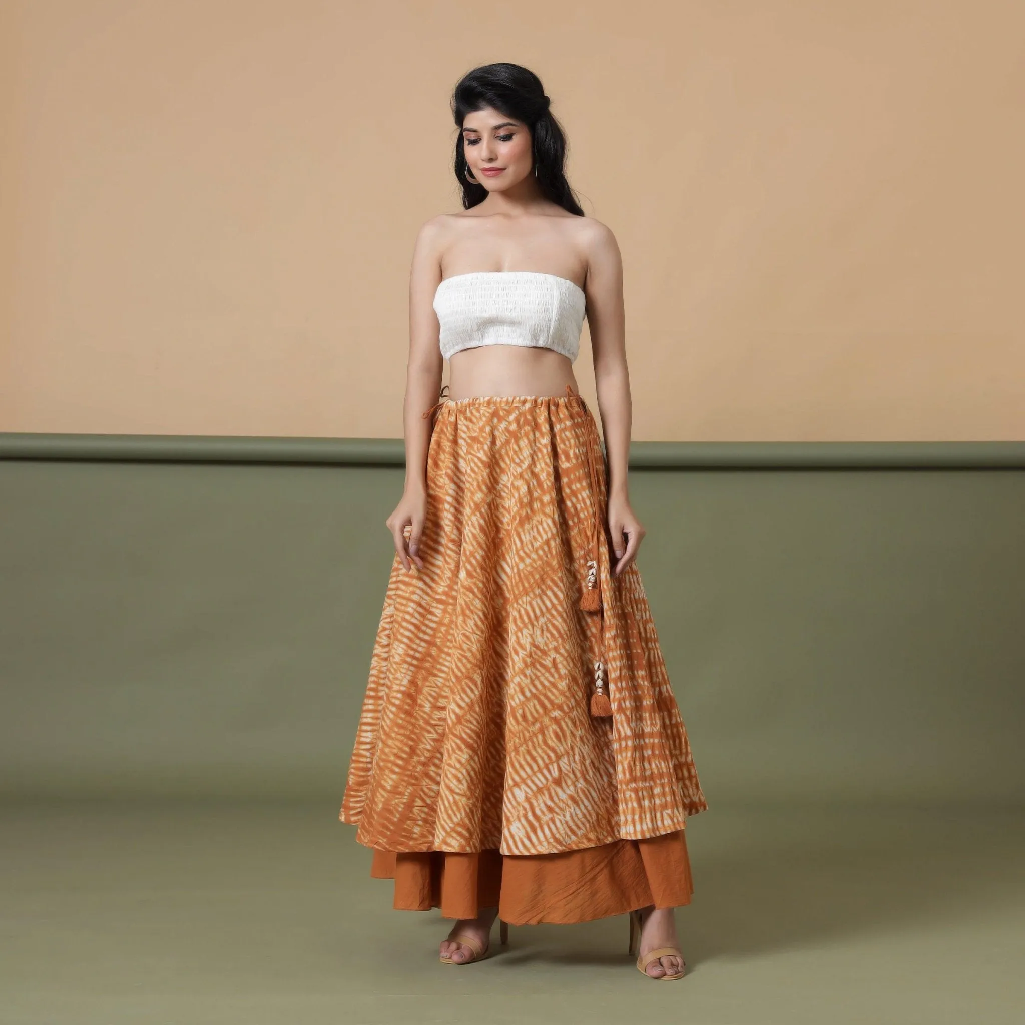 Convertible 6-Way Rust Sandstone Tie-Dye Cotton Skirt Dress