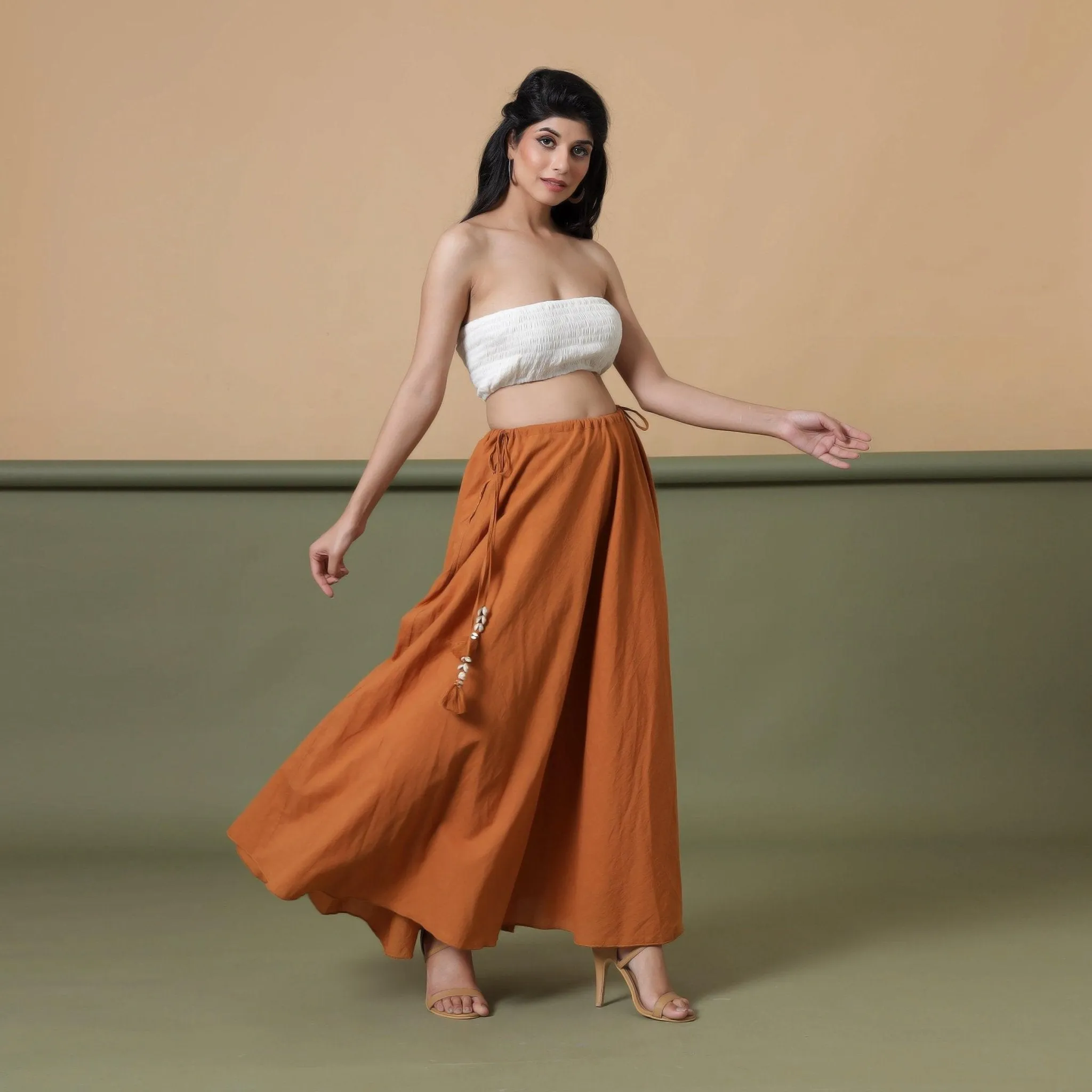 Convertible 6-Way Rust Sandstone Tie-Dye Cotton Skirt Dress