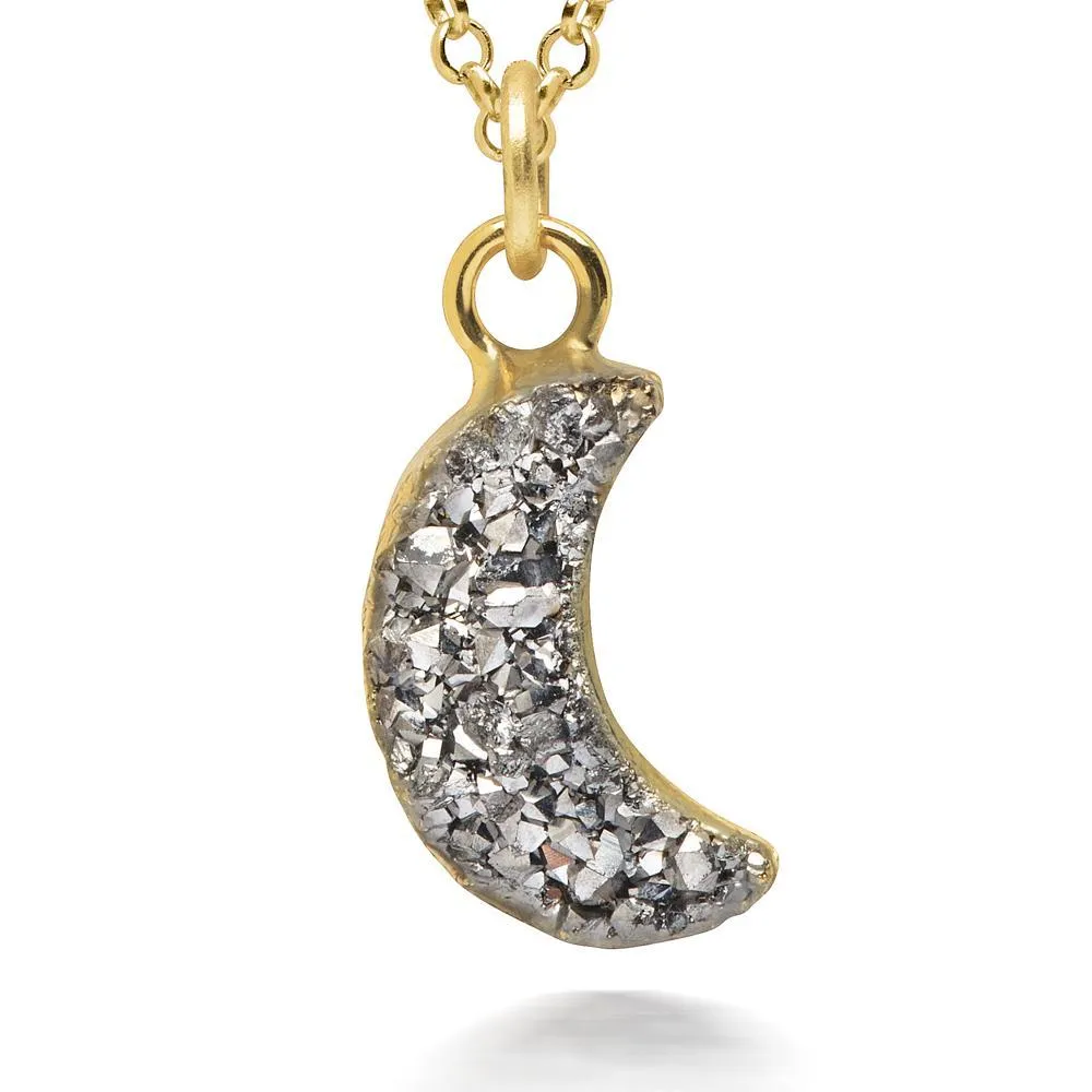 Crescent Silver Druzy Necklace