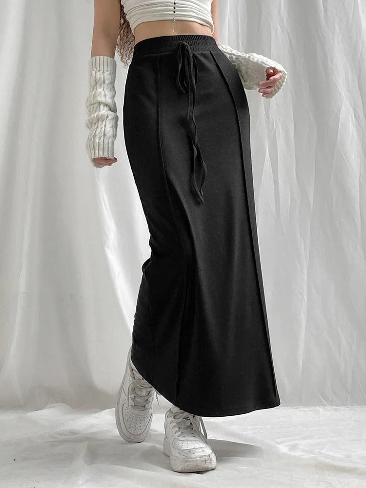 Dark Academia Drawstring Maxi Skirt