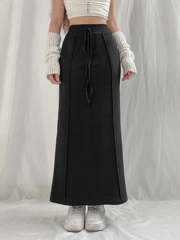 Dark Academia Drawstring Maxi Skirt