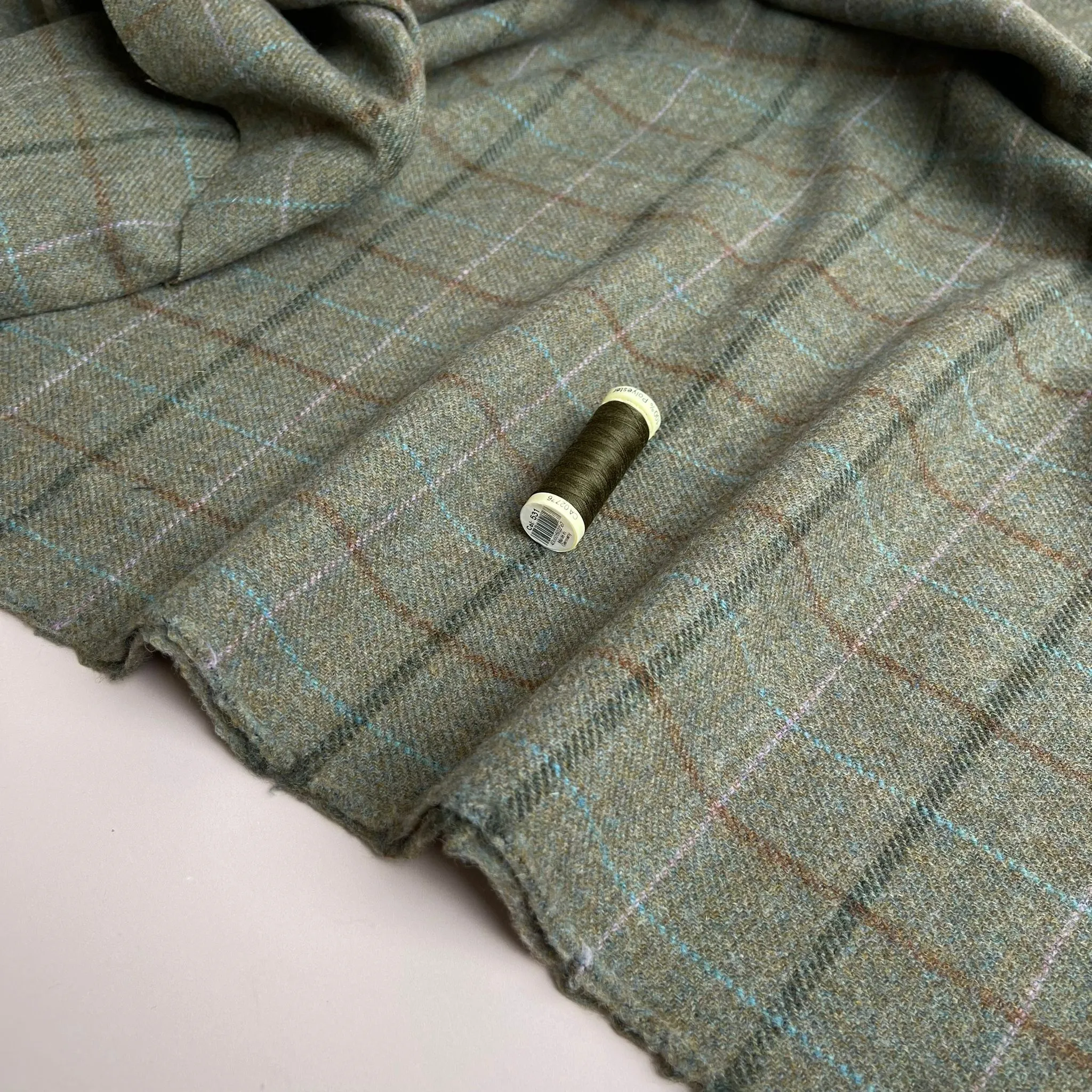 Deadstock Olive Check Pure Soft Wool Coating