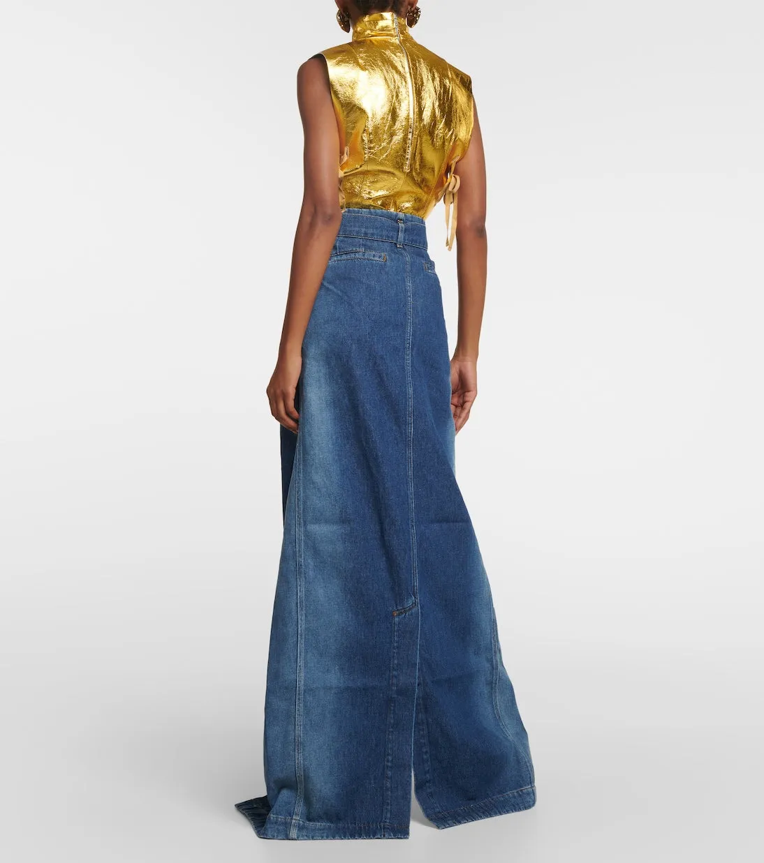 Dries Van Noten Savannas High Waist Denim Maxi Skirt, Blue