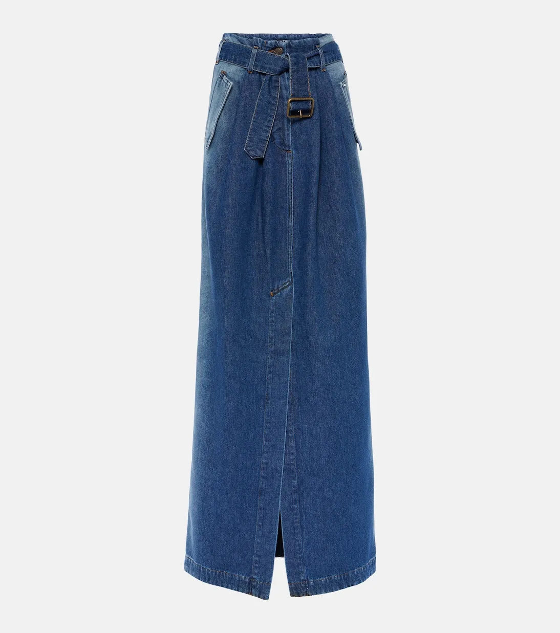 Dries Van Noten Savannas High Waist Denim Maxi Skirt, Blue