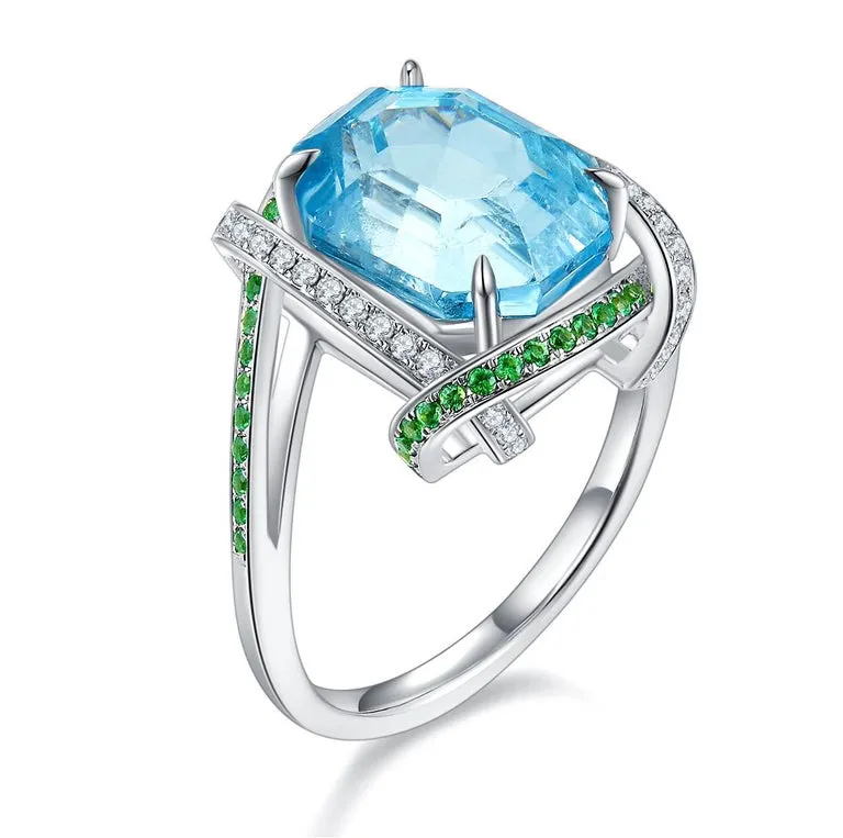 Eostre Aquamarine, Tsavorite and Diamond White Gold Ring