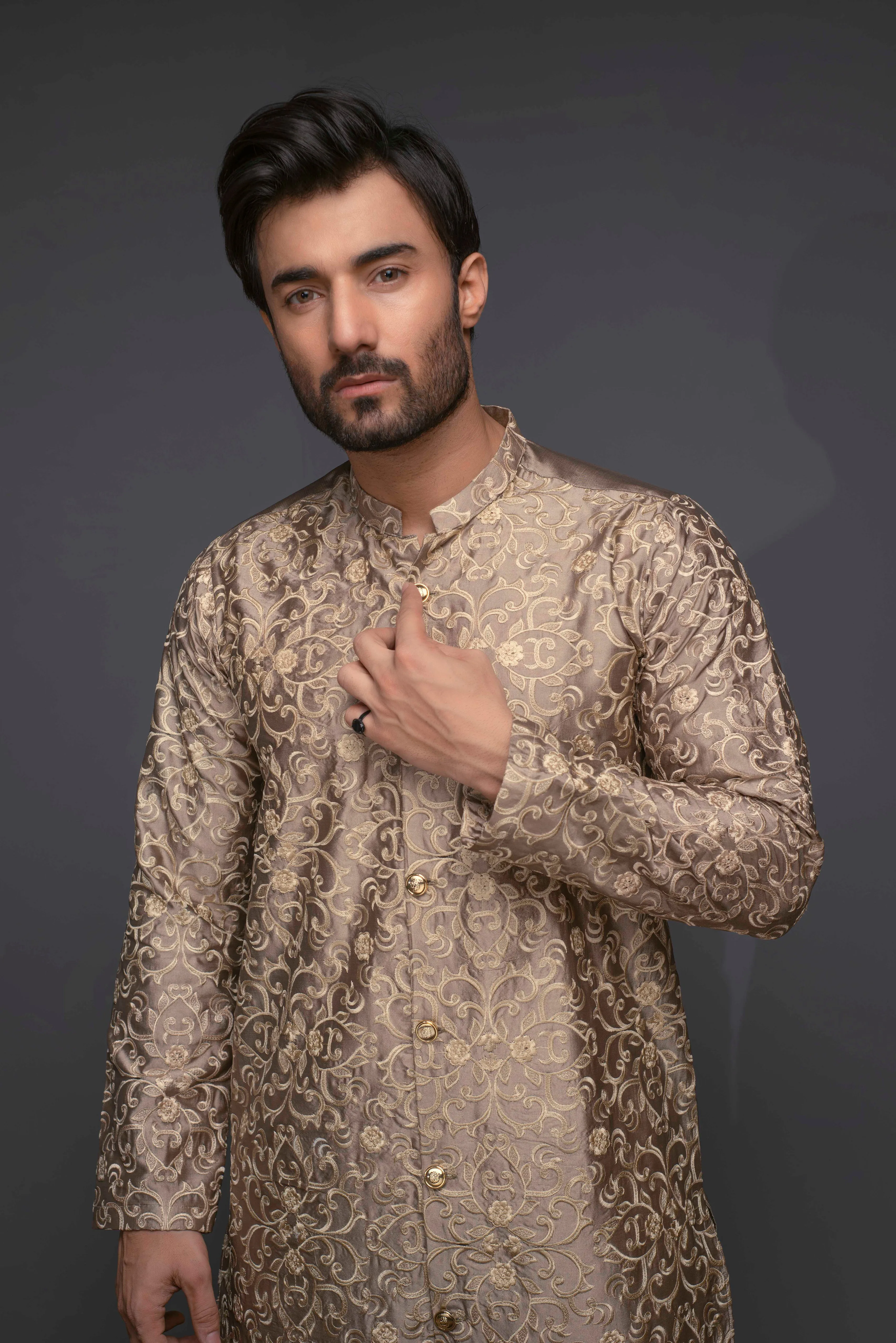 ER 518 Front Open Embroided Sherwani Style Kurta With White Trouser