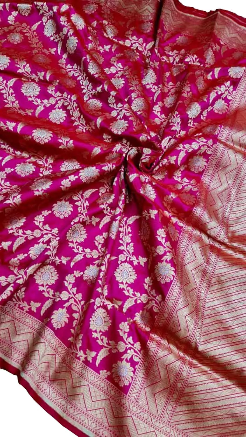 Exquisite Pink Banarasi Handloom Silk Sona Roopa Saree