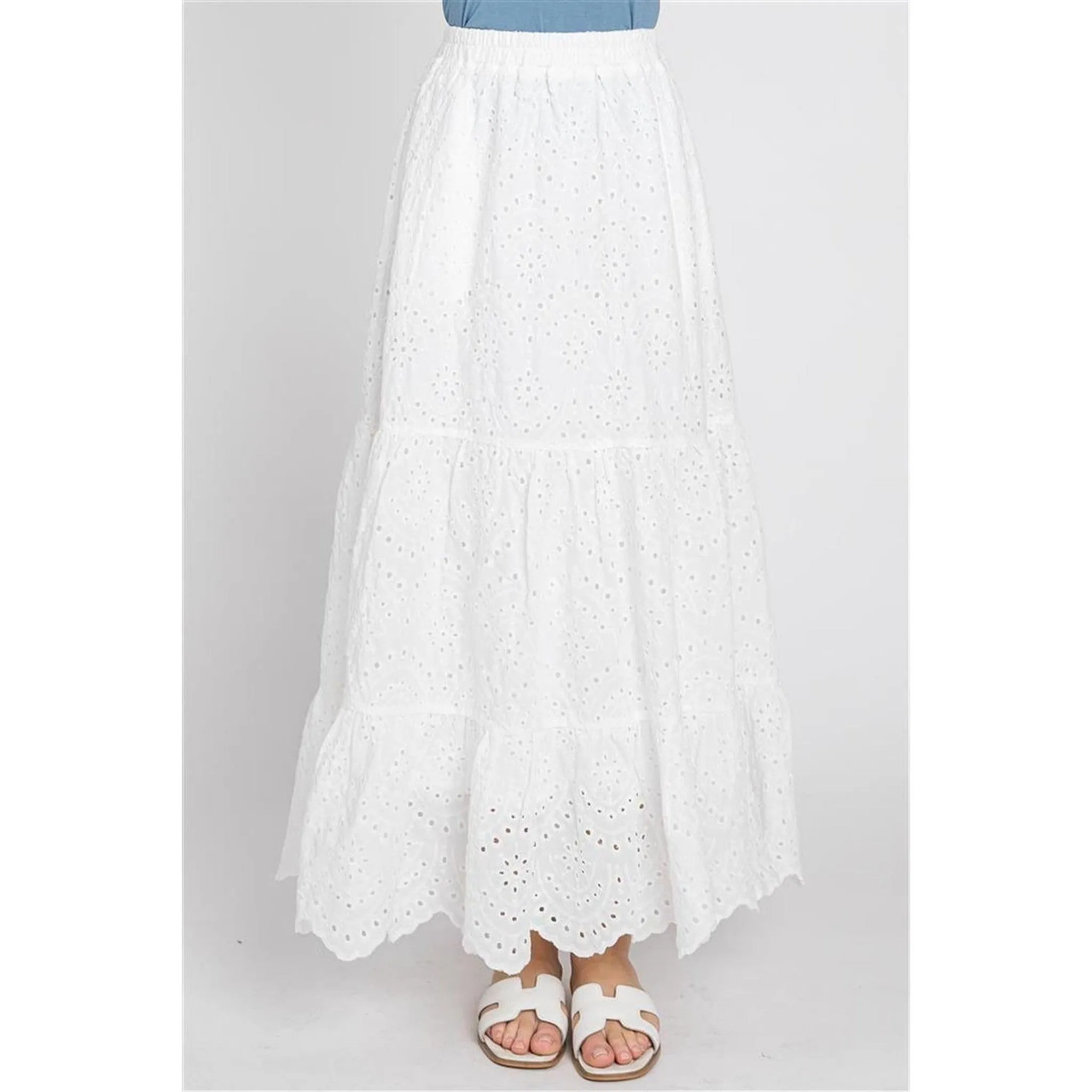 Eyelet Lightweight Maxi Skirt