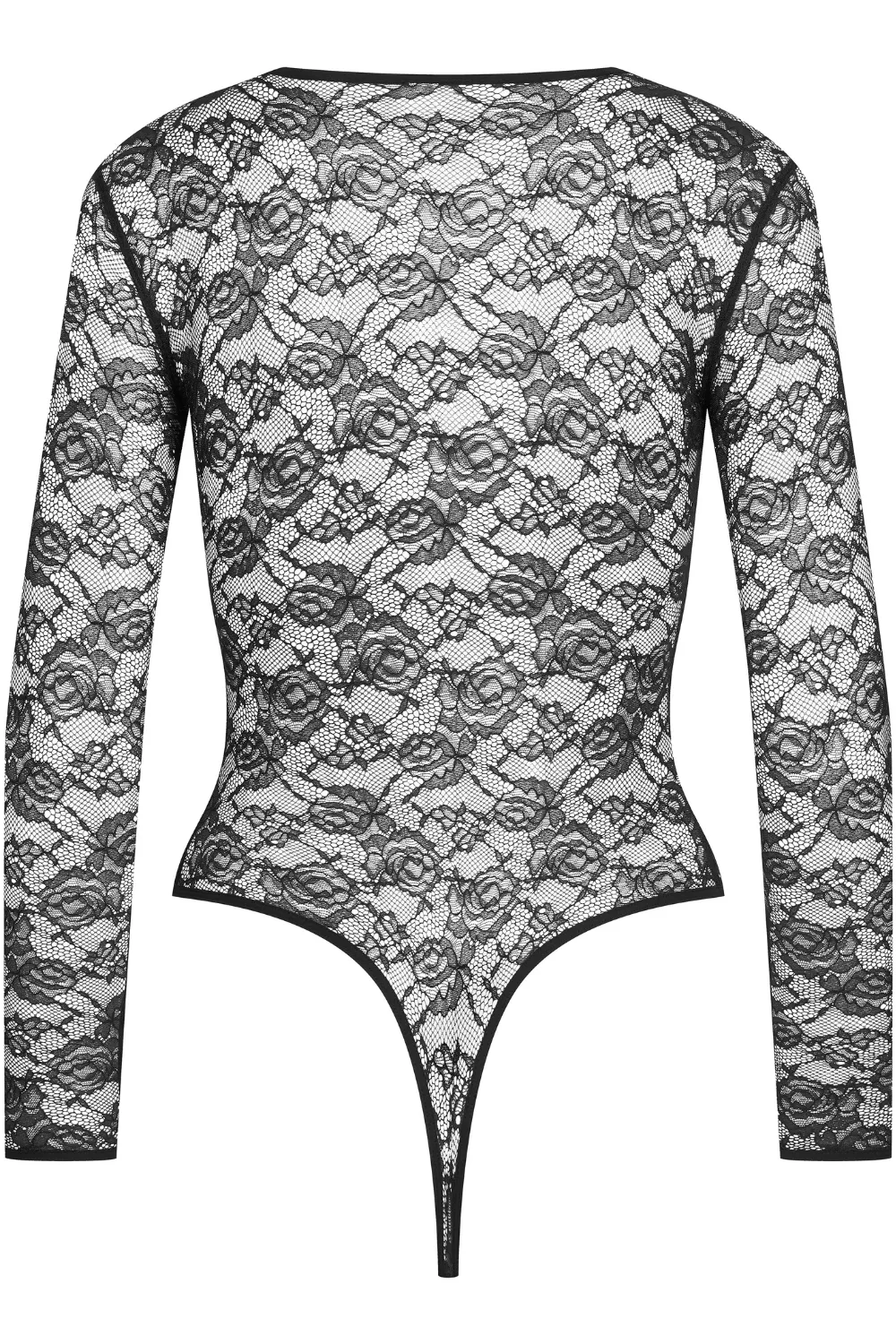 Flashback Lace V Neck Long Sleeve Thong Bodysuit