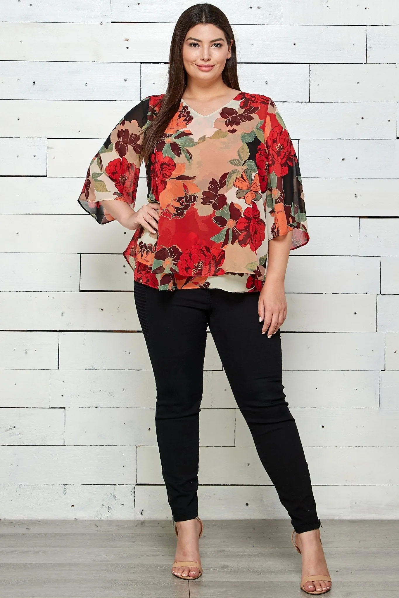 Floral Print Chiffon Blouse - Plus