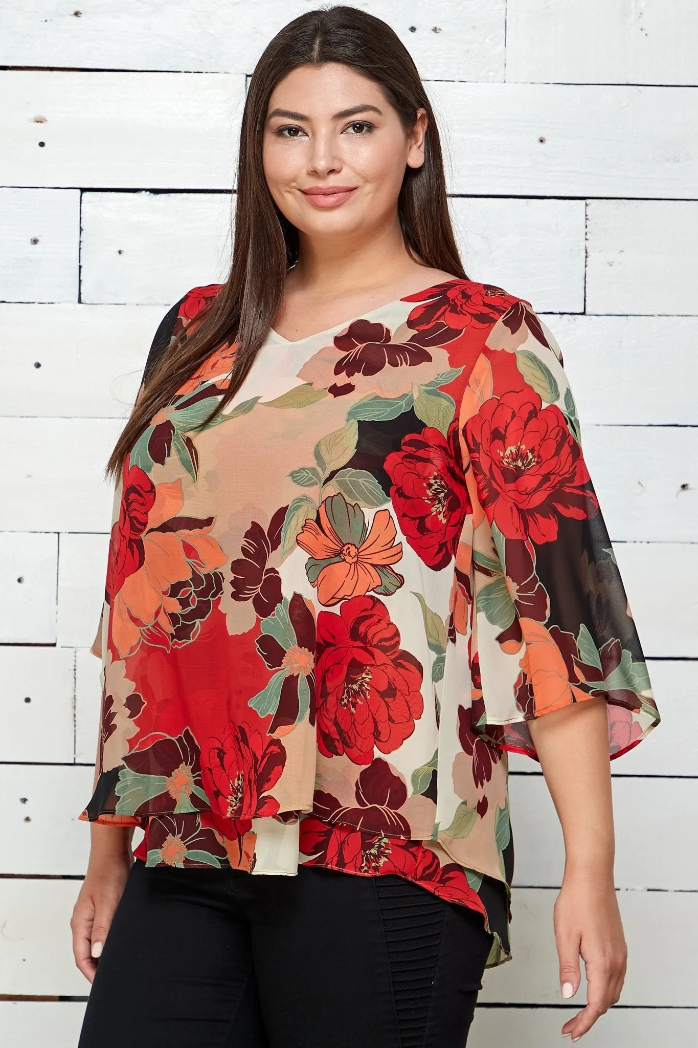 Floral Print Chiffon Blouse - Plus