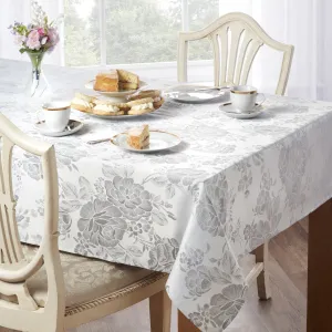 Grace Floral Jacquard Table Cloth Sateen Damask Table Cloth with a Subtle Jacquard Design in Silver