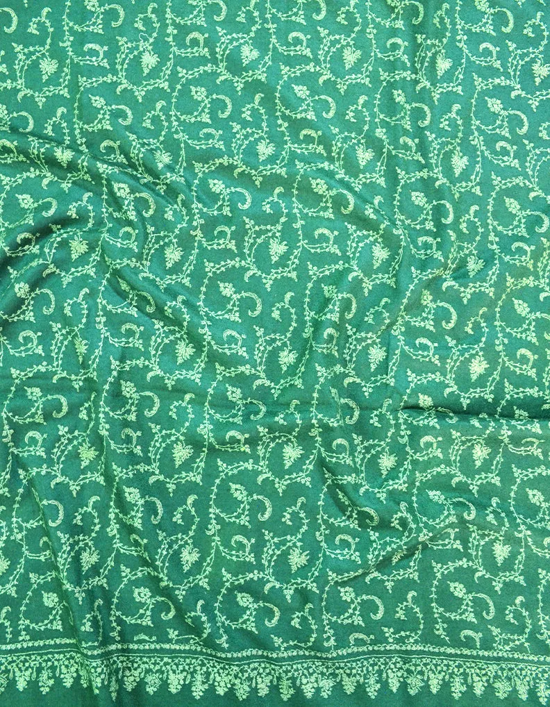 green jaali embroidery pashmina shawl 8539