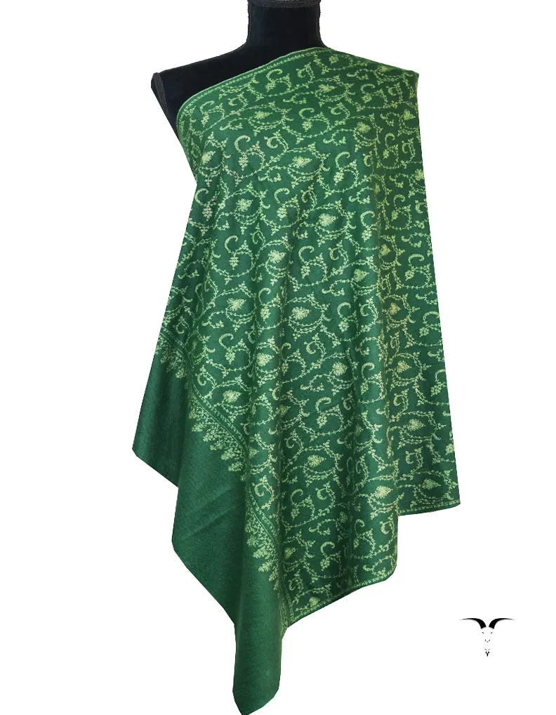 green jaali embroidery pashmina shawl 8539