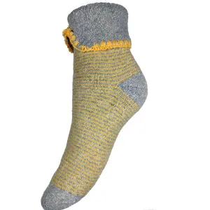 Grey And Mustard Striped Cuff Socks