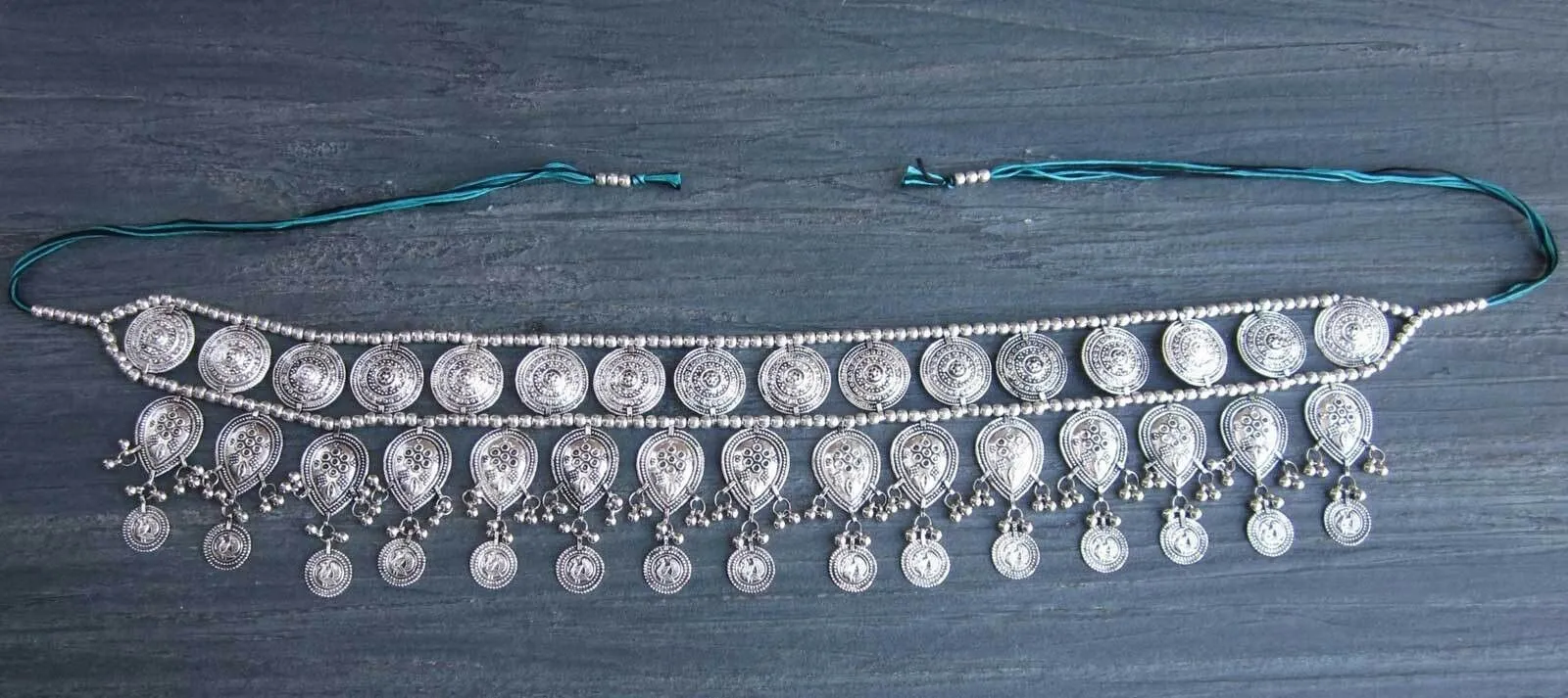 Gypsy Silver Coin Belt Three Rows Boho Belly Chain Adjustable Size Great For Festivals & Beach!