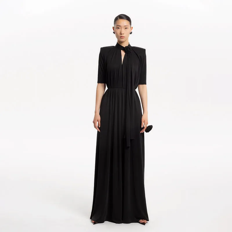 High-end elegant Summer French Pleated flowy maxi long wedding Knit Dress - KCae