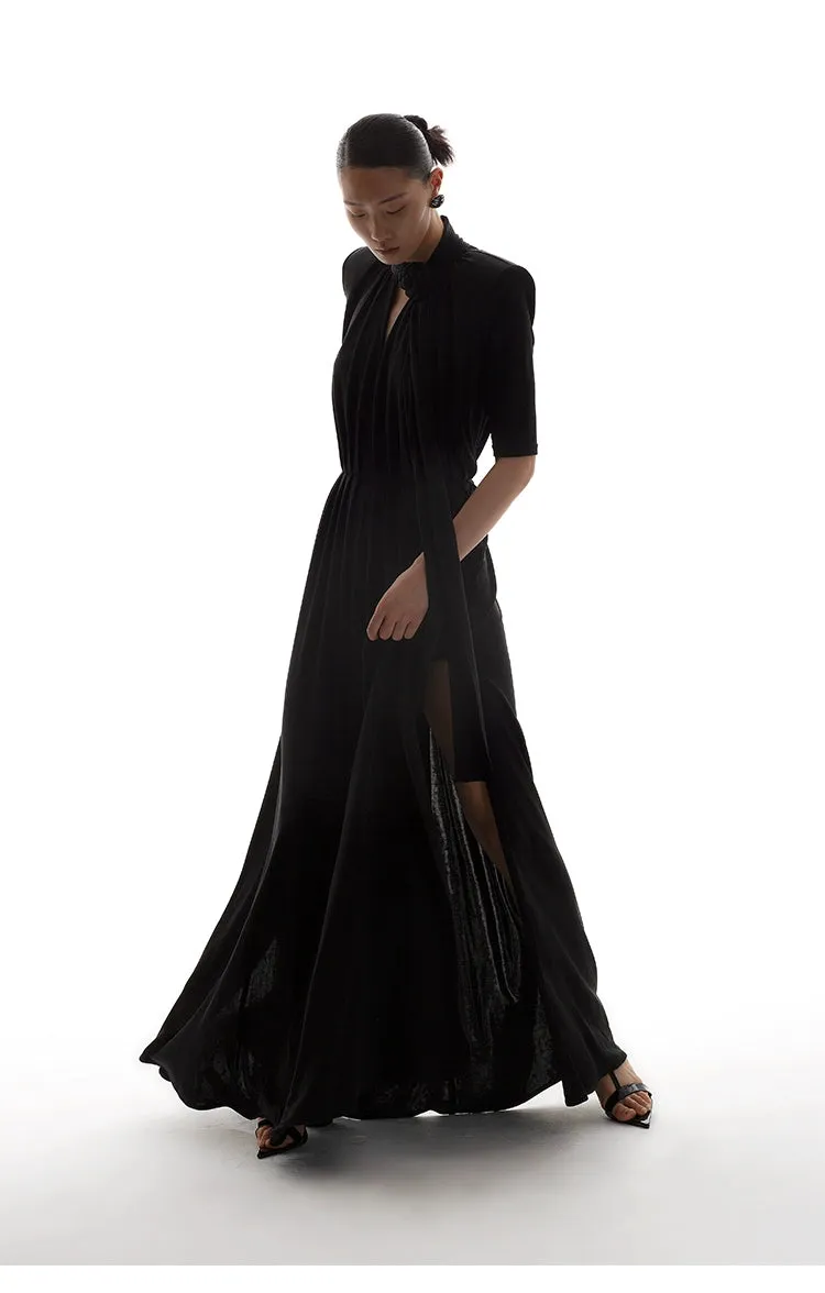 High-end elegant Summer French Pleated flowy maxi long wedding Knit Dress - KCae