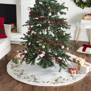 Imperial Design Hand Beaded Christmas Tree Skirt on Cream Silk- Large - 60"