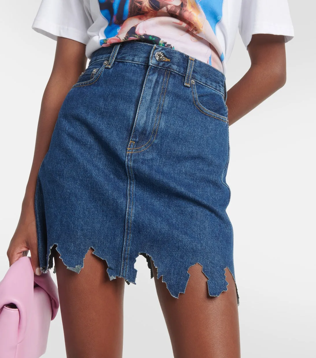 Jw Anderson distressed denim miniskirt, blue