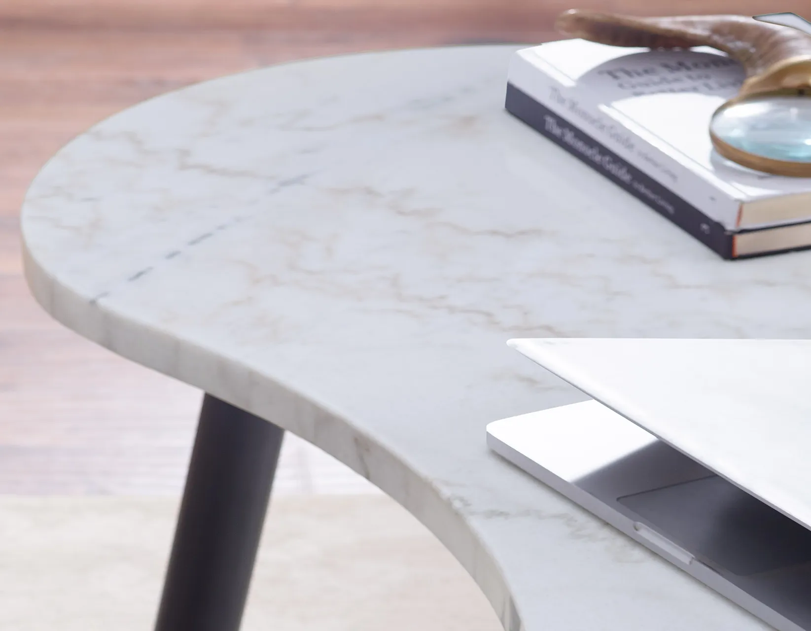 Kinsley White Marble Kidney Shaped Desk