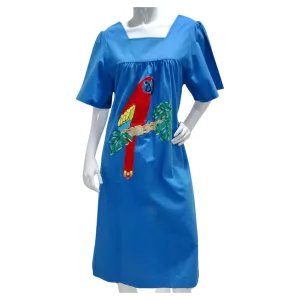 L. Fernandos 1980s Parrot Embroidered Dress