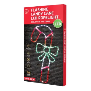 Led Red Light Candy Cane With Bow | 90cm Flash