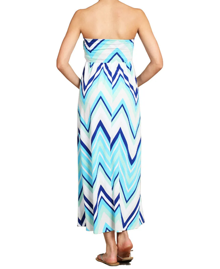 Maxi Skirt Convertible Dress Blue Chevron