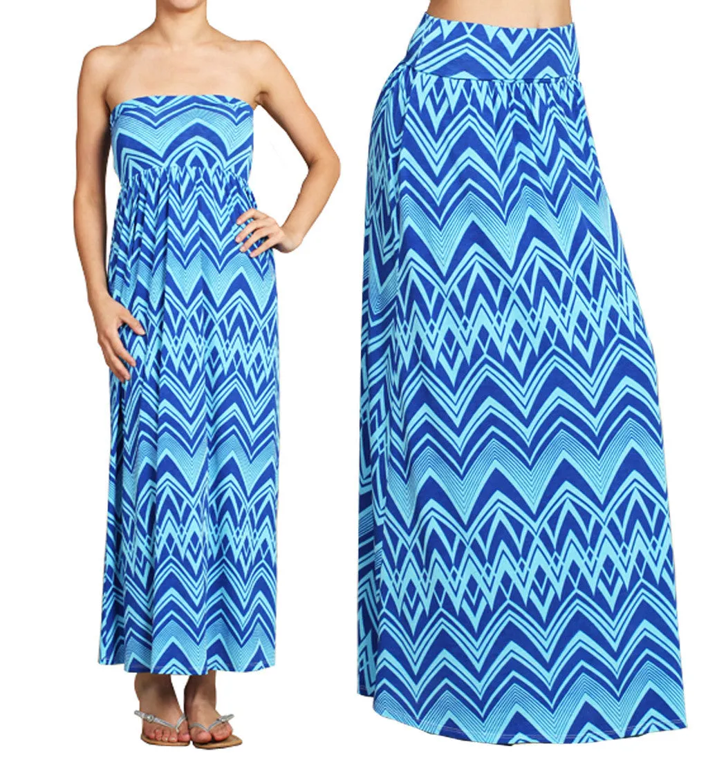 Maxi Skirt Convertible Dress Blue Tribal