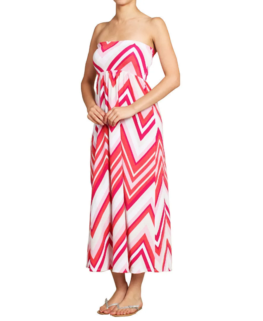 Maxi Skirt Convertible Dress Hot Pink Chevron