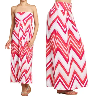 Maxi Skirt Convertible Dress Hot Pink Chevron